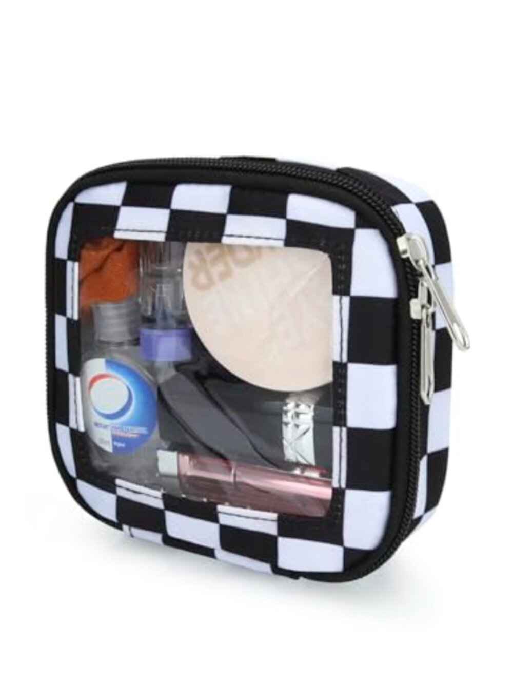 Mini Checkered Makeup Bag Clear Nylon Travel Cosmetic Pouch